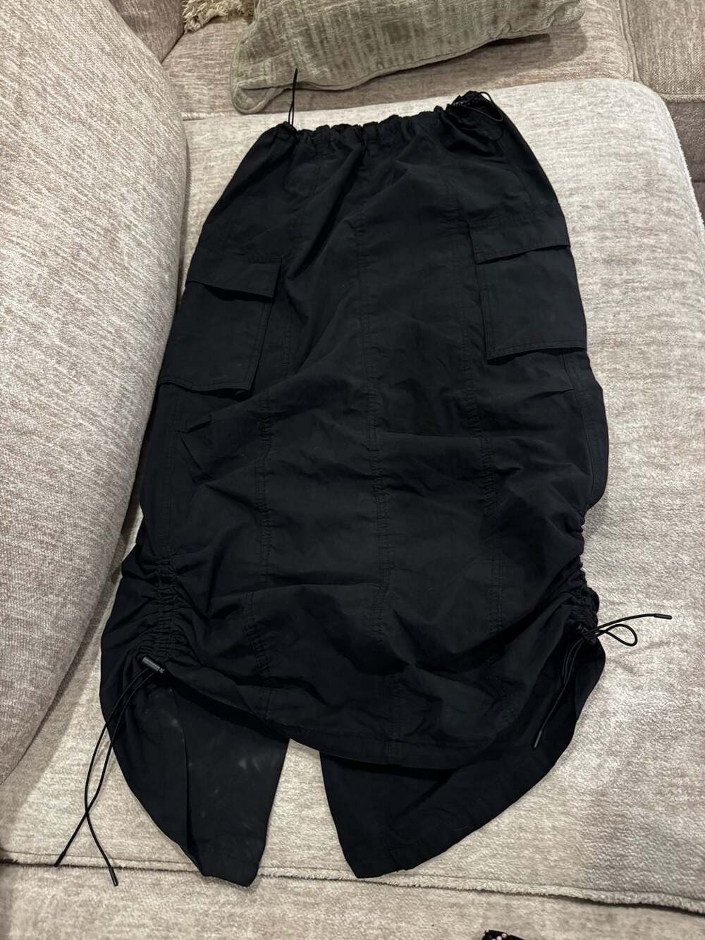 Wild Fable Black Cargo Midi Skirt with Drawstring Cinched Sides